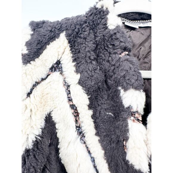 Stella McCartney Metallic Chevron Faux Fur Belted Long Coat 40 - Picture 11 of 13